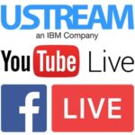 logos for Ustream, YouTube live and Facebook live